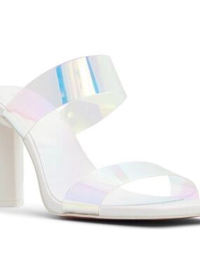 Call It Spring Iridescent White Two-Strap Block Heel Sandal